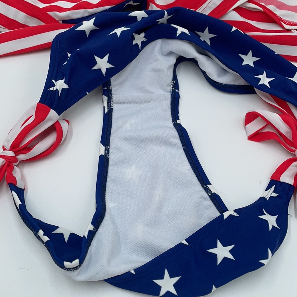 Patriotic American Flag Stars & Stripes Bikini Set with Reversible Top - Picture 4 of 7